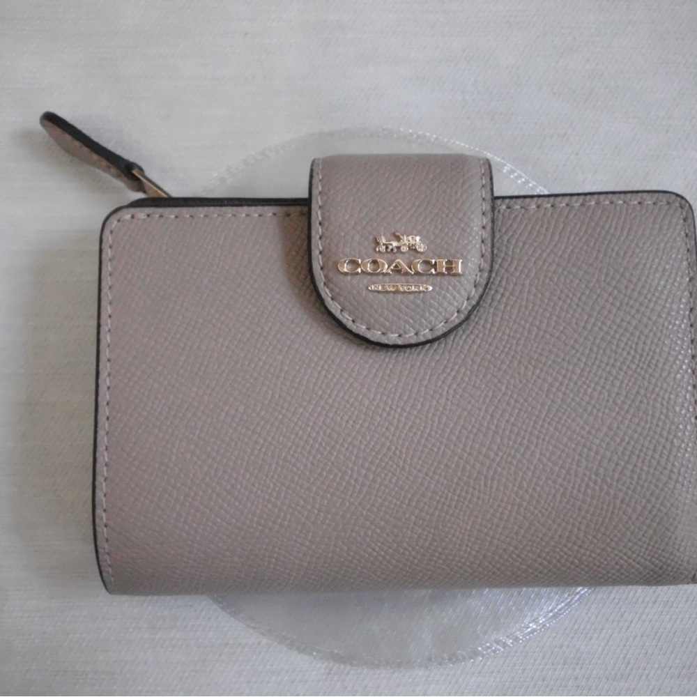 Coach taupe medium corner zip wallet